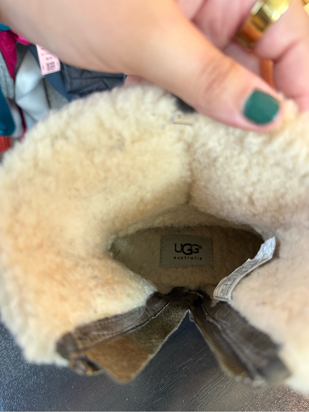 UGG Brown Suede Shearling Cuff Ankle Boots with Buckle - Picture 5 of 5